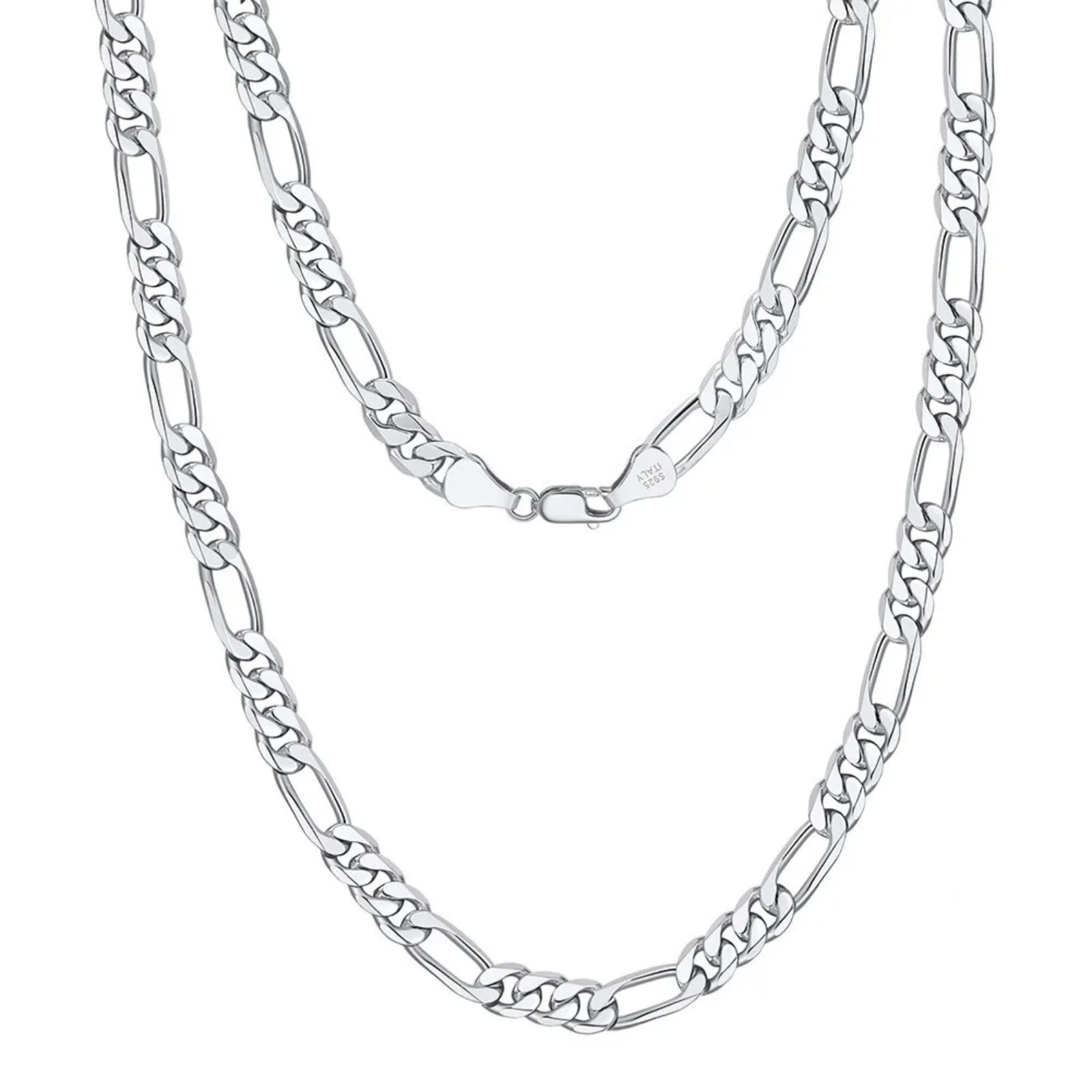 Real Sterling Silver UNISEX Figaro Solid Chain Bracelet or Necklace 925 Italy