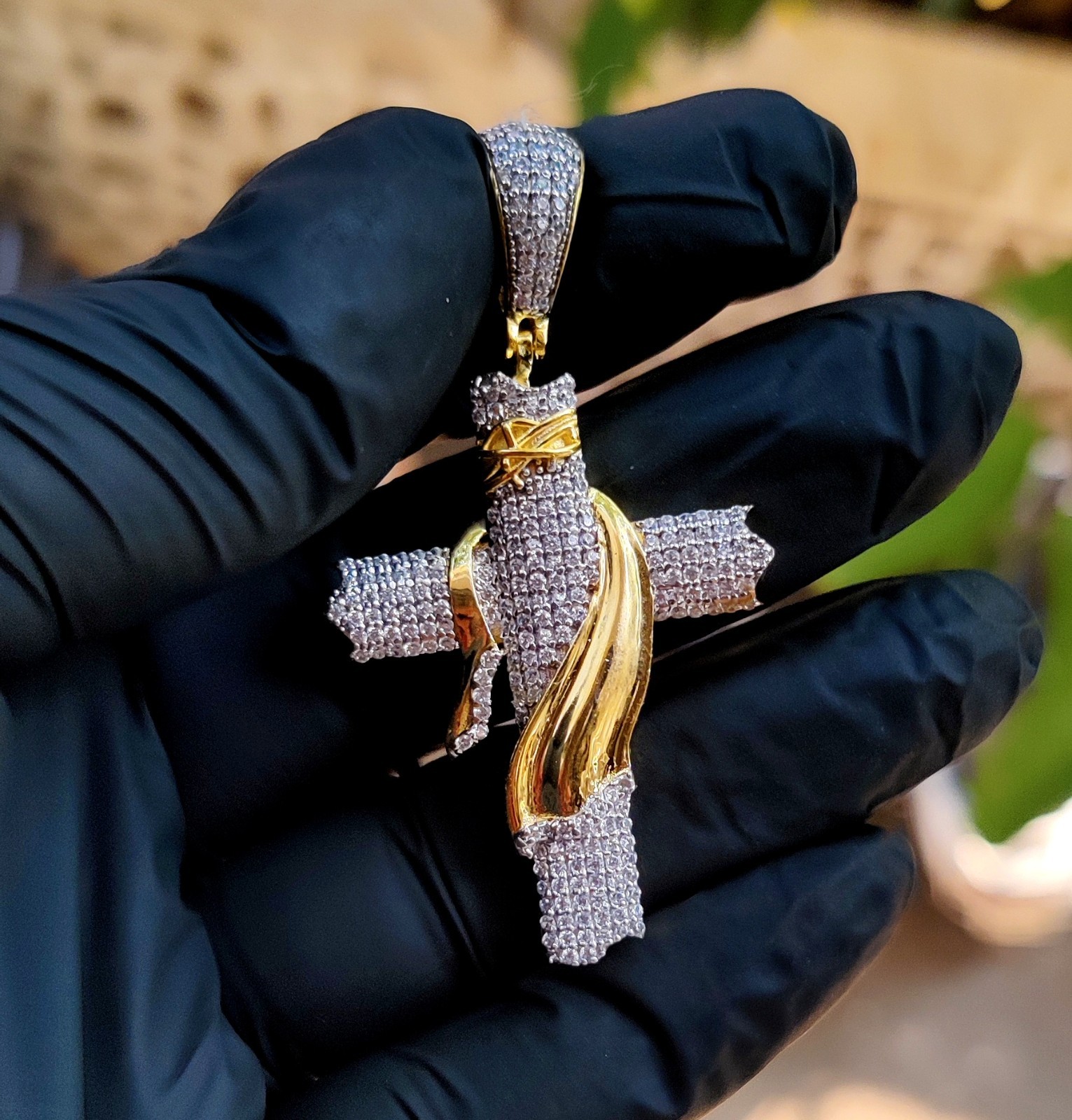 2Ct Round Cut Lab Created Diamond Jesus Cross Pendant 14K Yellow Gold Plated