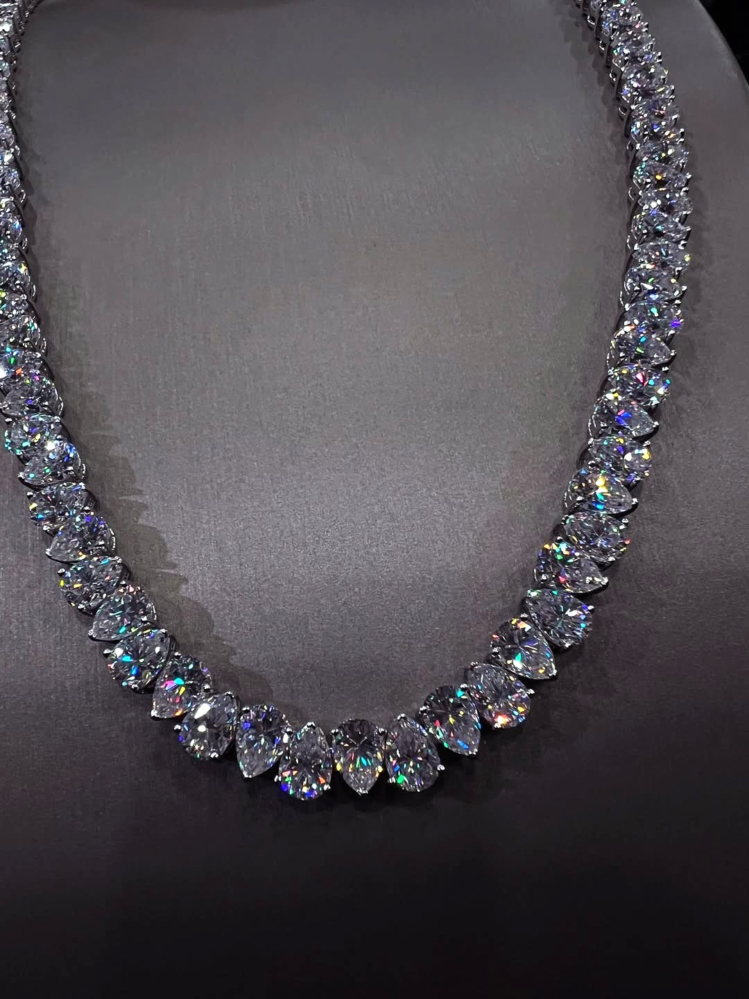 Pear Shape MOISSANITE Tennis Chain Necklace 4X6 mm 22″Inch 925 Sterling Sliver