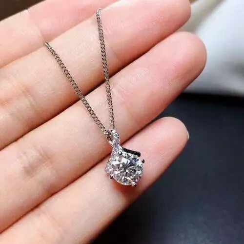 3Ct Round Cut VVS1 Diamond Pendant & Necklace 14K White Gold Finish Free Chain