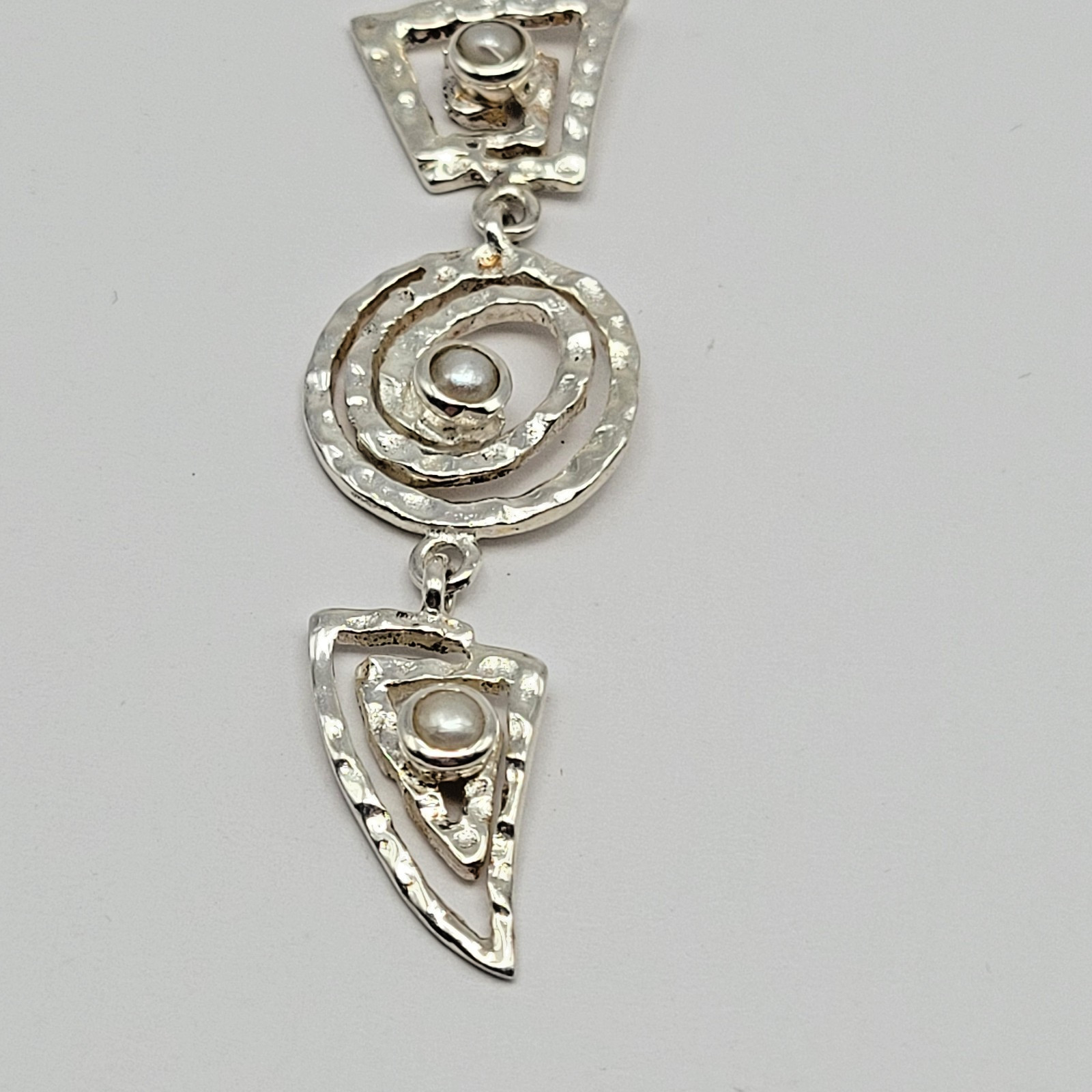 Sterling Silver Geometric Swirl Pearl Pendant ~ 2.25″