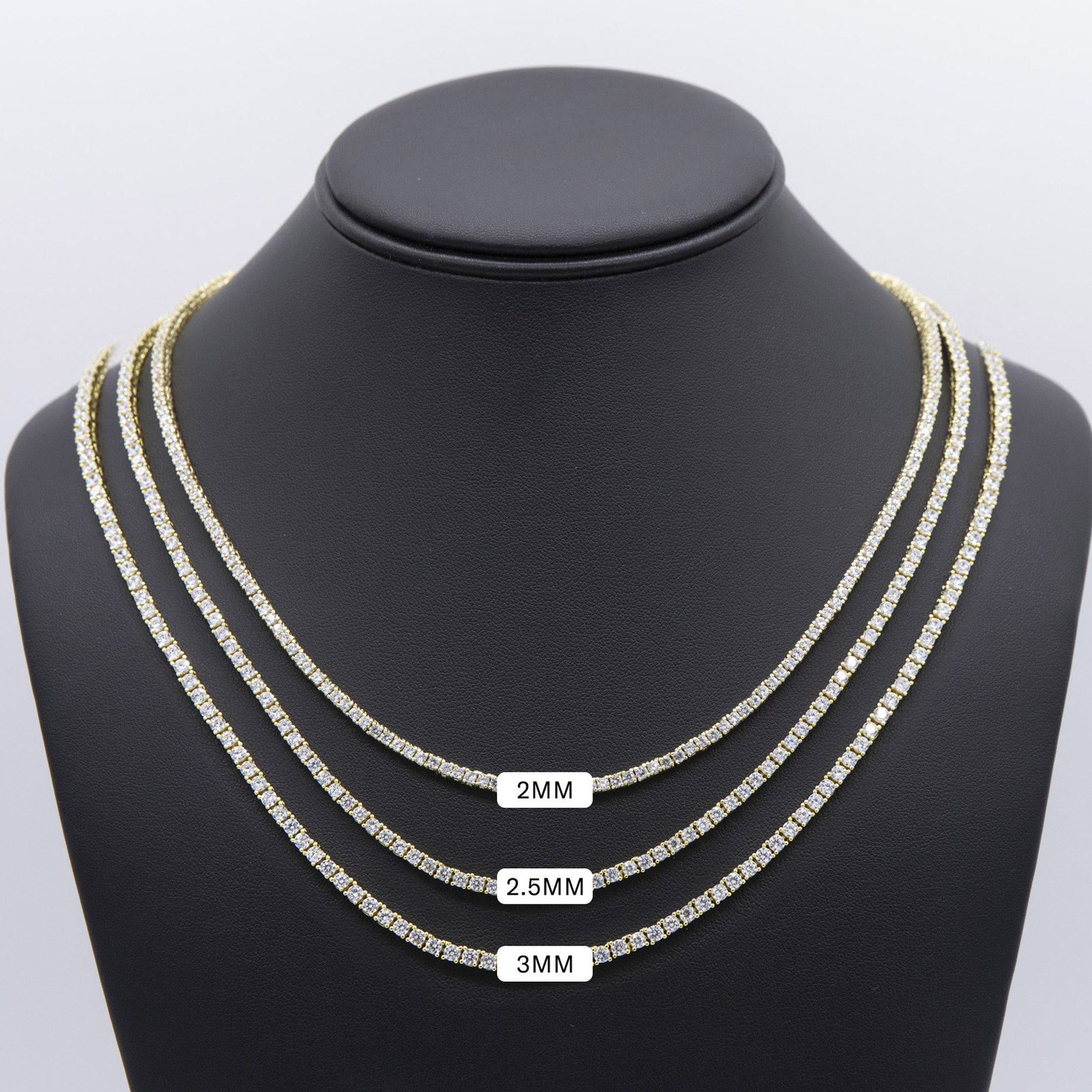 Round-Cut Tennis Chain Necklace 14K Yellow Gold-Plated Silver