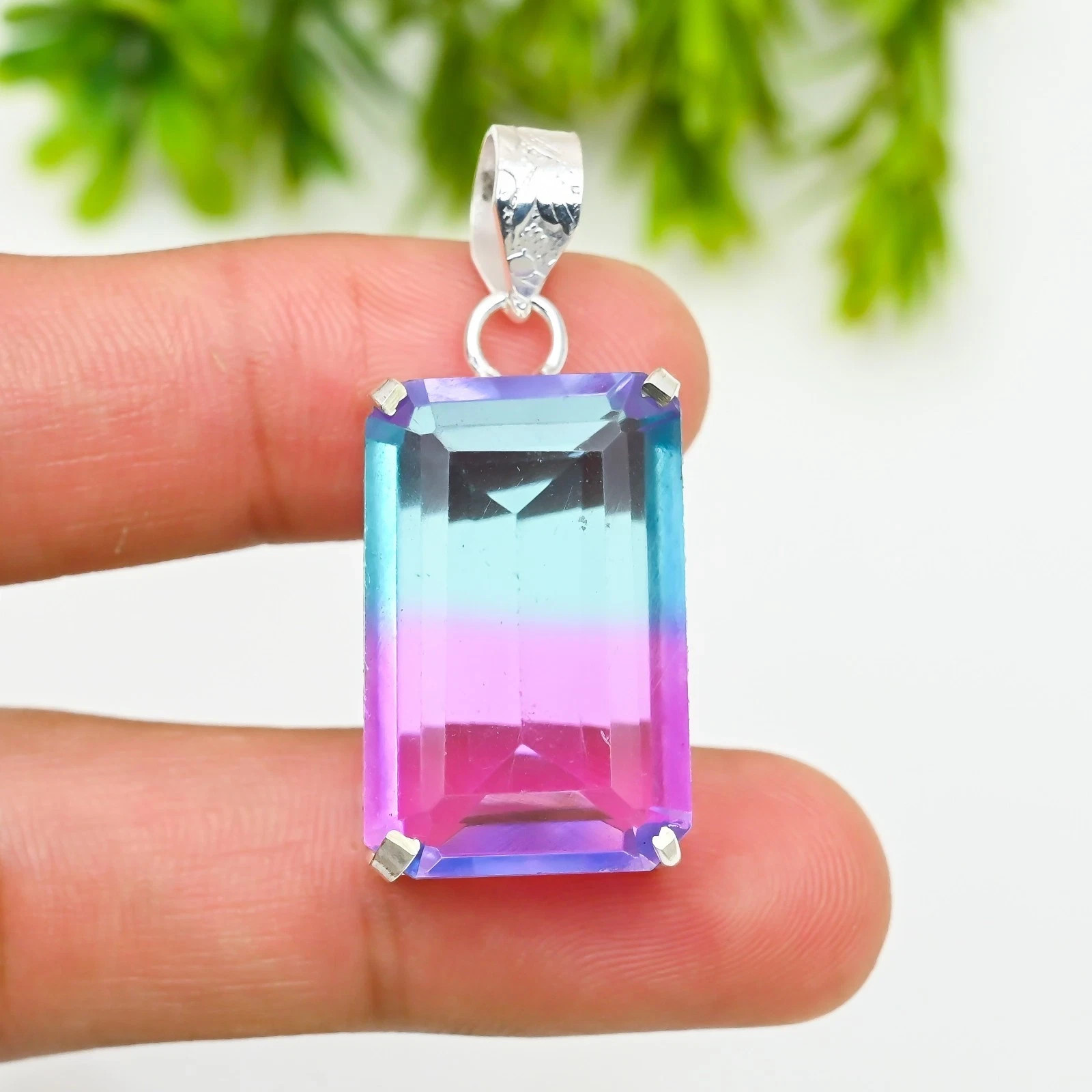 75+Ct Natural Certified Bi-Color Tourmaline 925 Silver Pendant Loose Gemstone