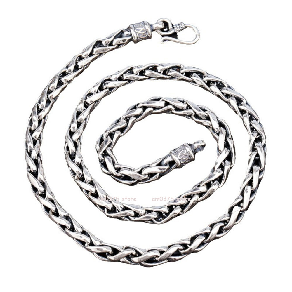 Real S925 Sterling Silver Necklace 6mm/8mm Keel Holow Wheat Link Chain 20-26inch