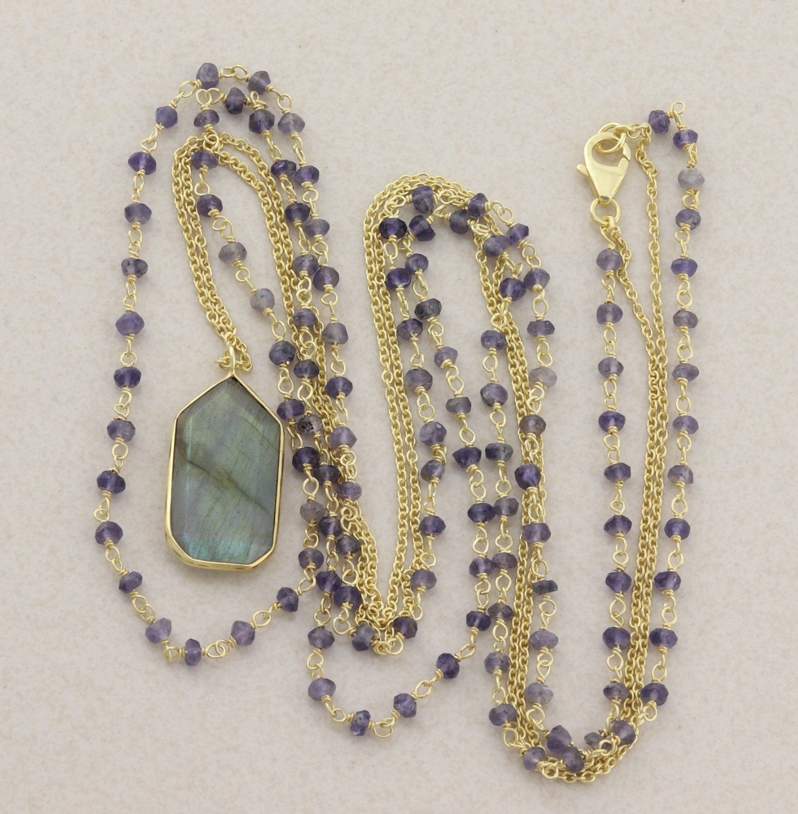 18k Gold Over Sterling Silver Long Labradorite Layered Necklace 30″