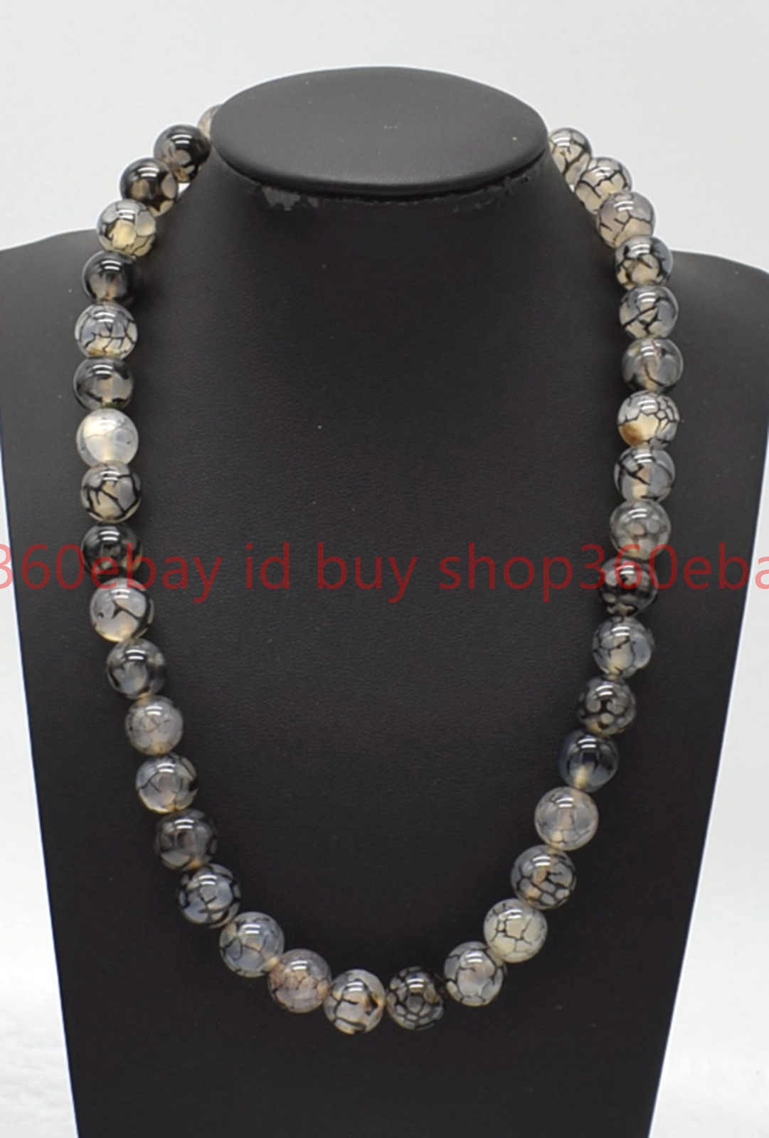 Natural 8/10/12mm Black White Dragon Veins Round Gemstone Beads Necklace 16-32in