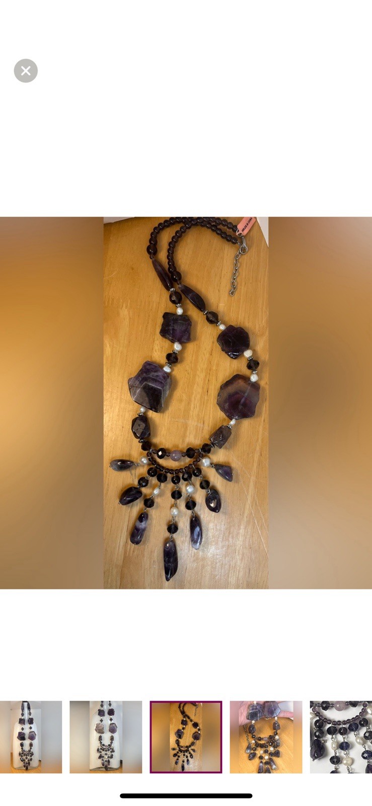 Huge Natural Amethyst And White Cultured Pearl Silver Toned Necklace