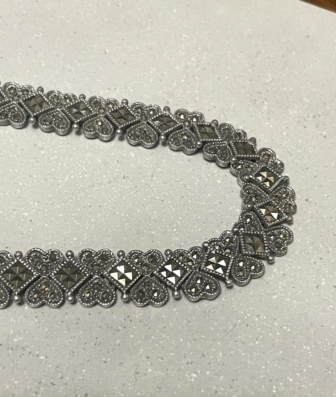 1990’s Deco Style Sterling Silver Marcasite Necklace 925 Heavy 61g+ Estate Find!