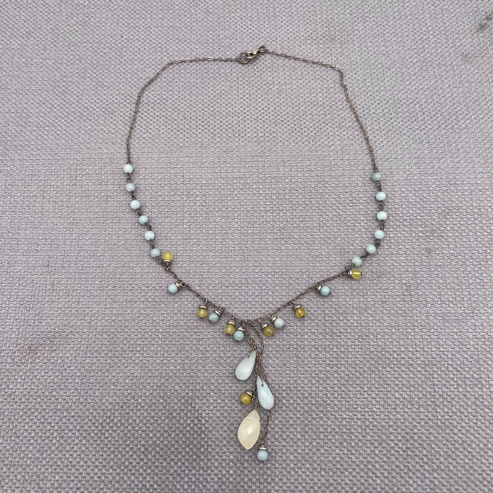Y Drop Necklace Gemstones Mixed Multicolor Beads 925 Sterling Lobster Closure
