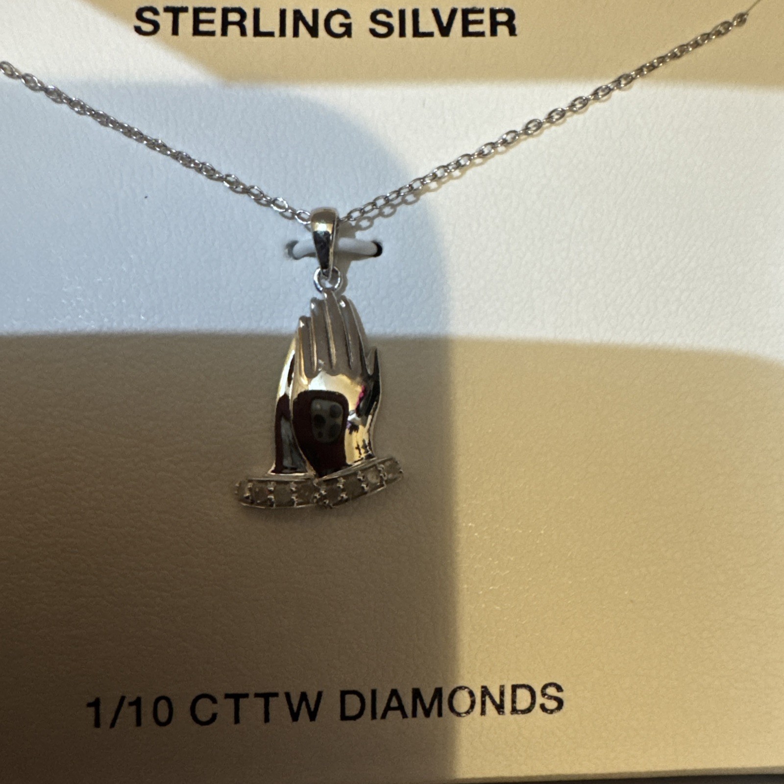 Diamond Praying Hands 18″ Pendant Necklace Sterling Silver 925