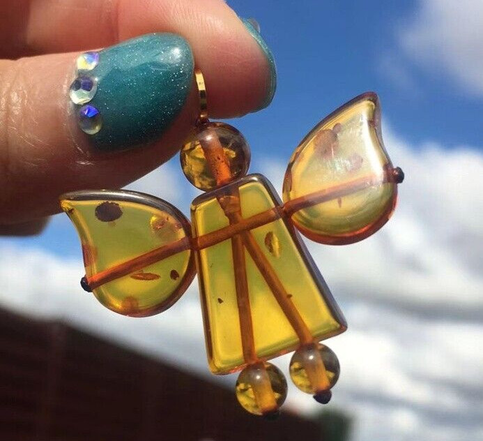 Authentic Baltic Amber Angel Pendant Charm With Gift Box For Children Adults
