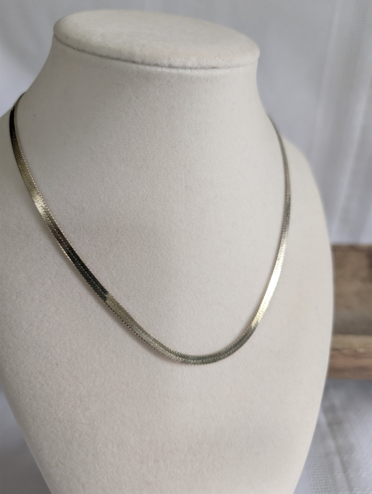 Gold Tone Sterling Silver Herringbone Chain Necklace 3mm 16″