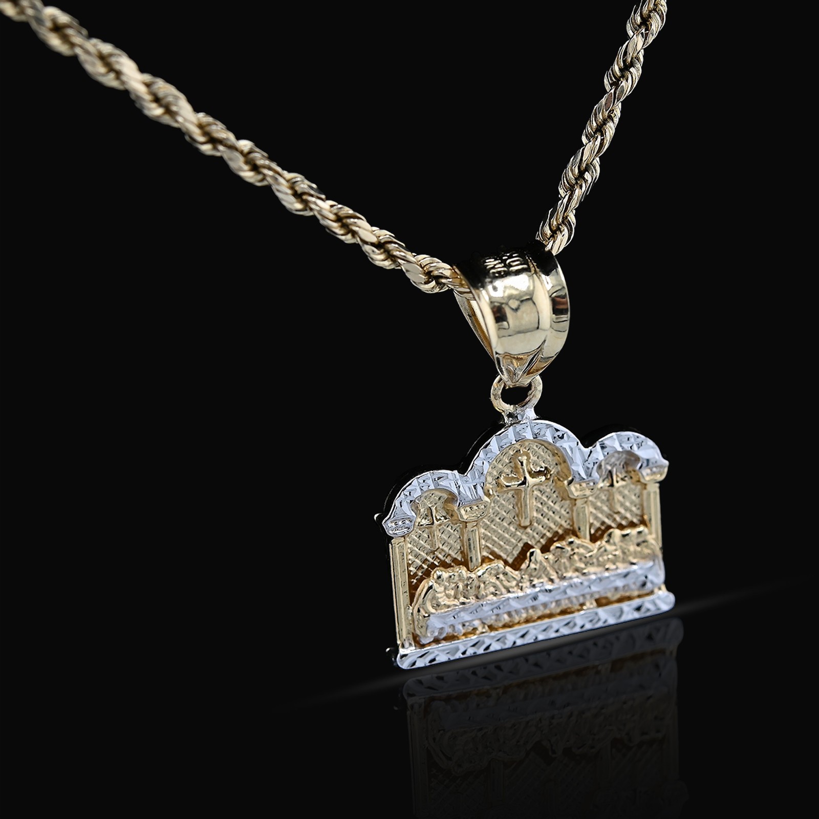 10k Yellow & White Gold Diamond-Cut Mens Last Supper Pendant Religious 2g Charm