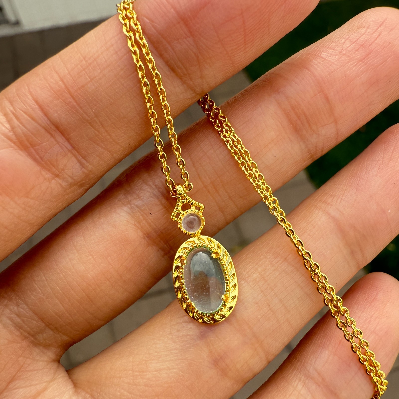 925 Sterling Silver Necklace 8x6mm Natural Blue Topaz Gemstone Pendant Women