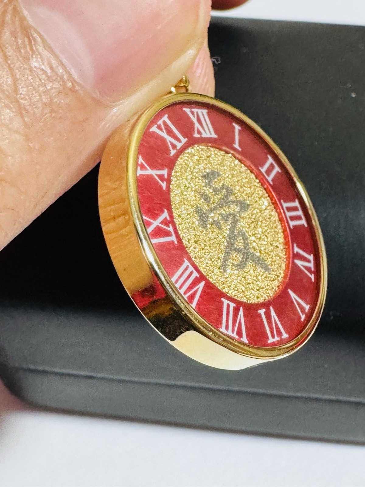 K18 Japan Real Gold Pendant Love Red & Gold 6.8g Reversible w/ Glass on Top