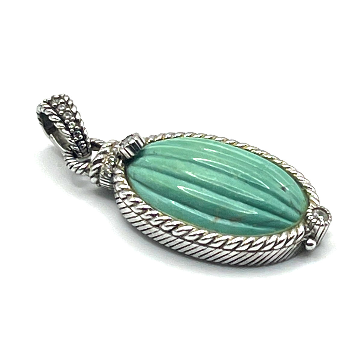 Judith Ripka Enhancer Pendant 2″ Turquoise Carved Diamonique Twist Sterling 925