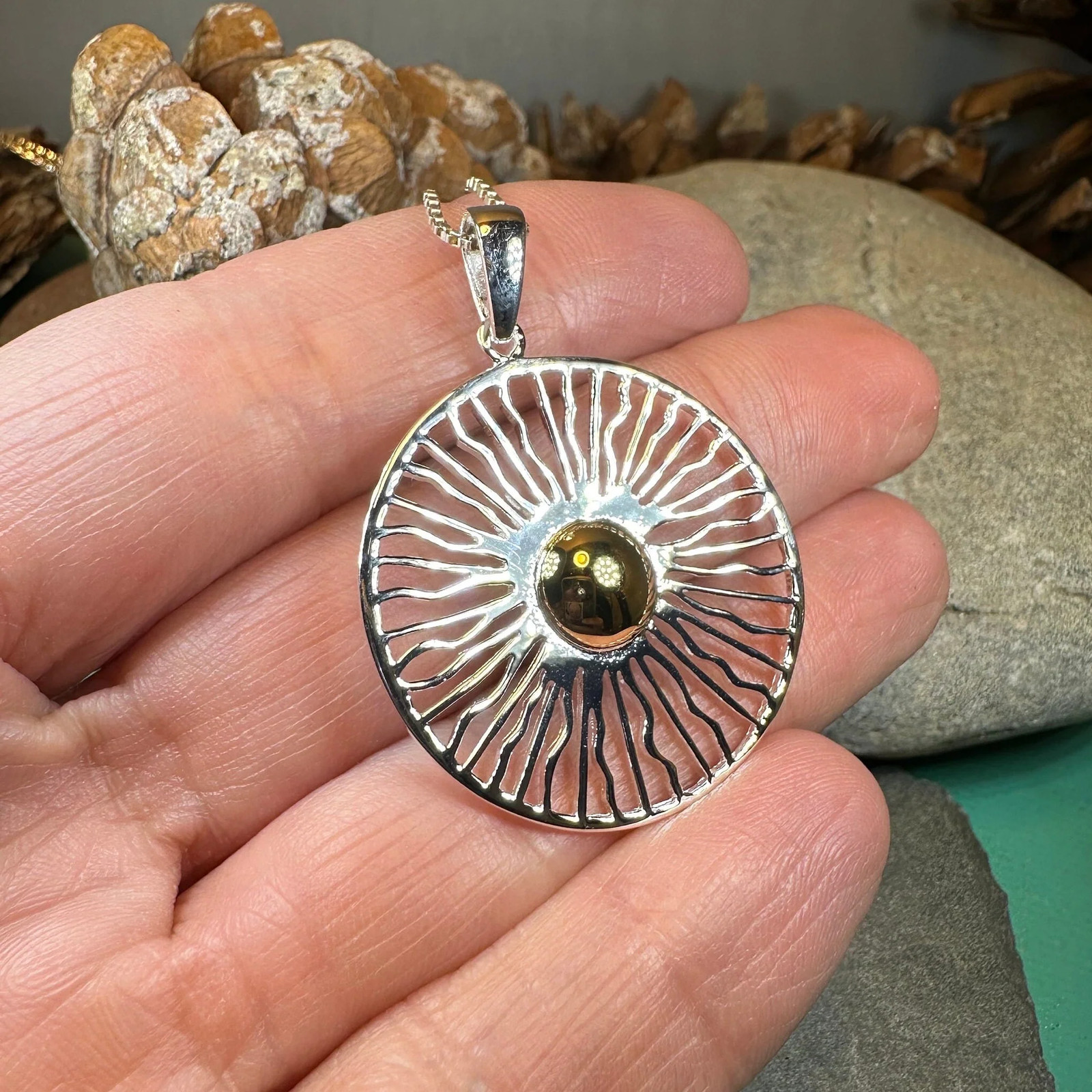 Sun Necklace Beach Celestial Wiccan Pagan 925 Ladies Pendant W/FREE CHAIN