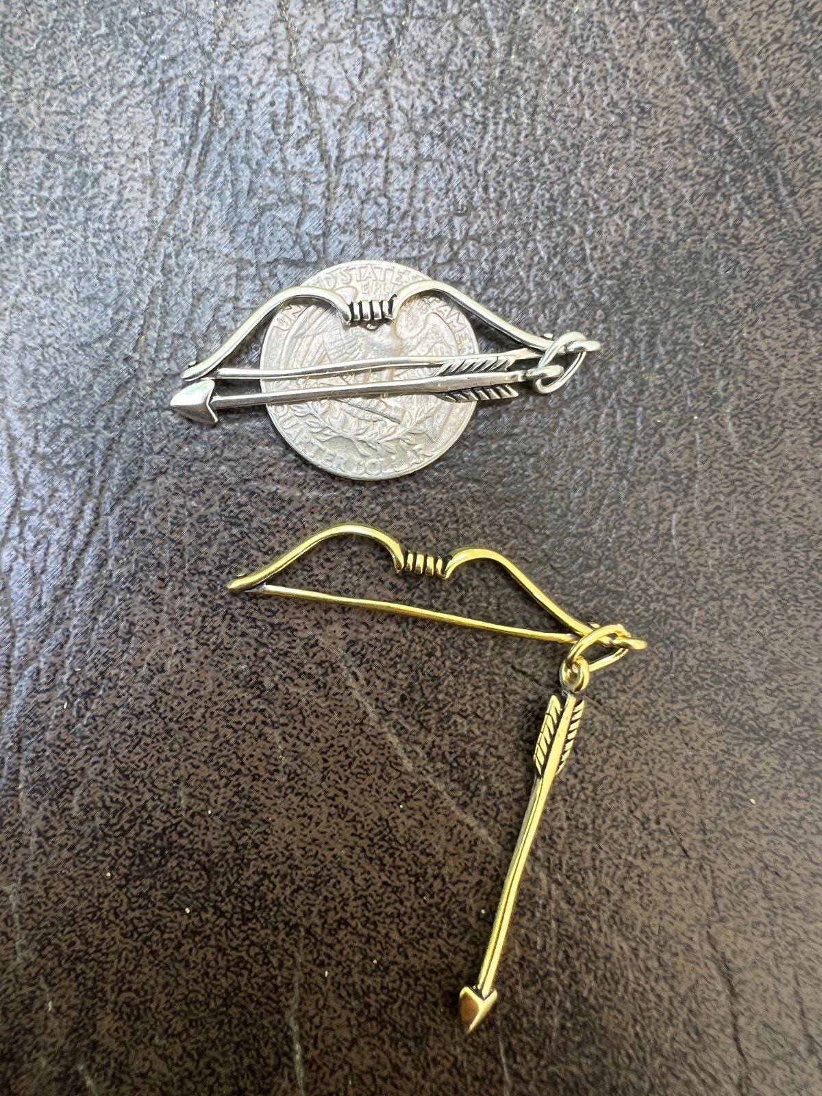 Real 925 Silver / 14k Gold Plated Bow and Arrow Cupid Pendant Necklace Charm