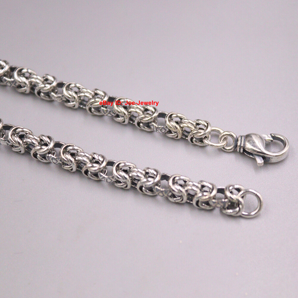 Solid 925 Sterling Silver Men’s Necklace 6.5mm Byzantine Link Chain 19.7″-25.6″L