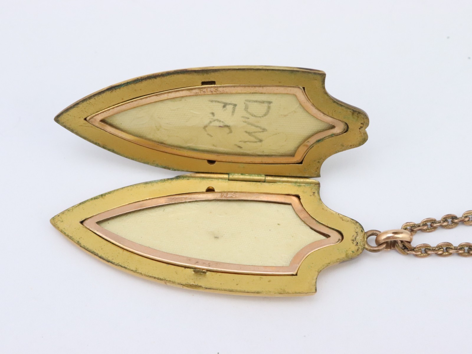 Vintage FLS Victorian Art Deco Paste Shield Locket Pendant Gold Filled 31 Grams