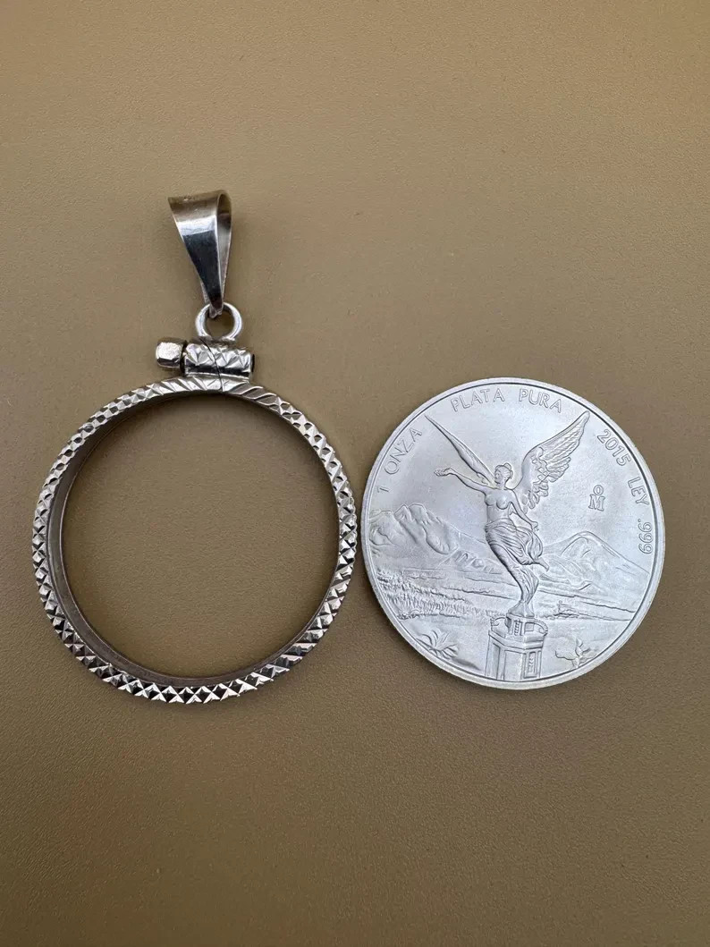 925 Silver Bezel 39-40mm Coin Frame Pendant Round Holder Necklace Empty Setting