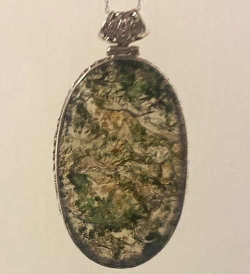925 Sterling silver oval shaped moss agate pendant