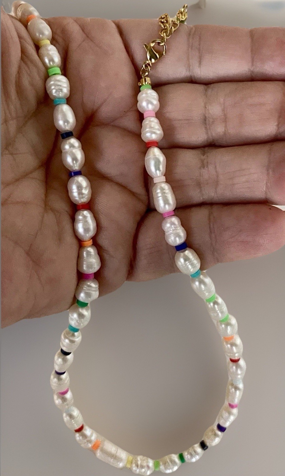 Adjustable Freshwater Baroque Pearl Necklace, Multi-Color Spacers 16″ – 18-1/4″