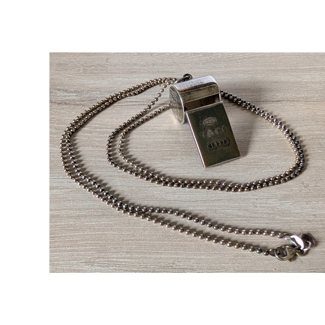 Tiffany & Co 925 Sterling Silver Whistle Charm Pendant Ball Chain Necklace 1837
