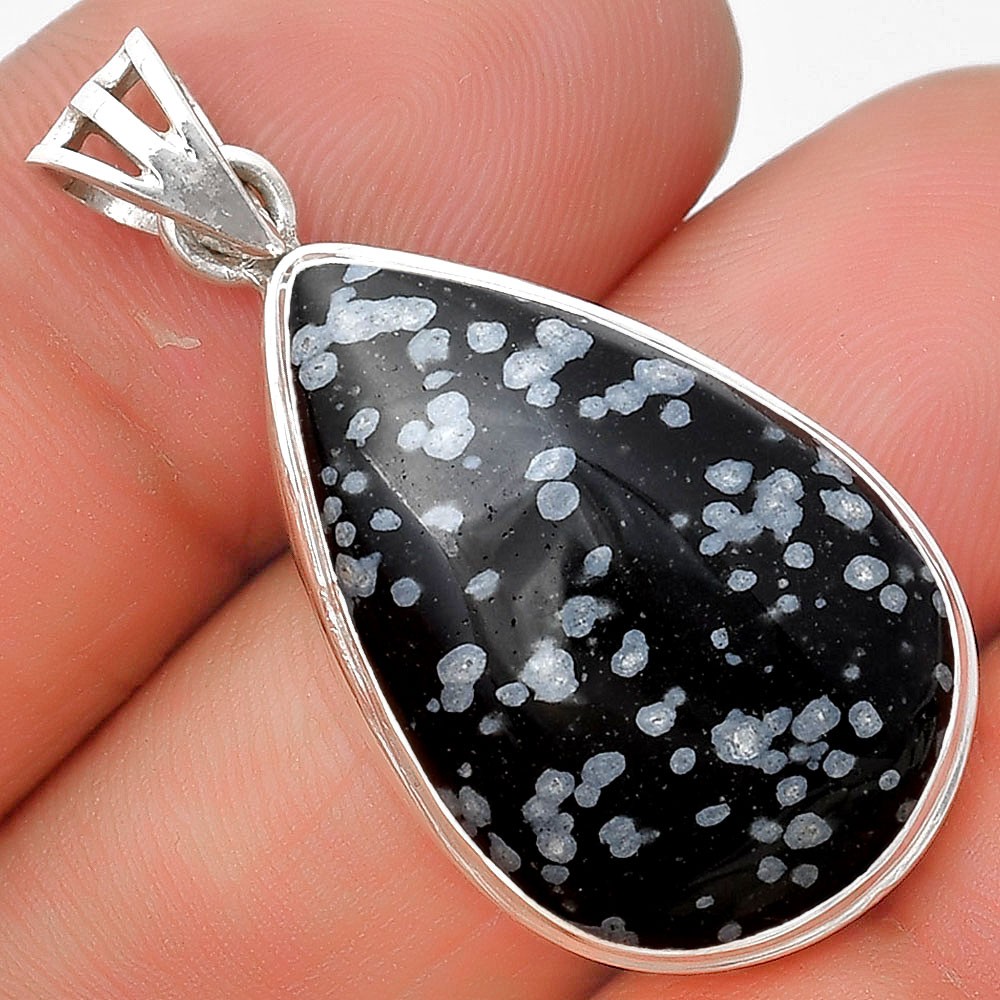Natural Snow Flake Obsidian 925 Sterling Silver Pendant Jewelry P-1050