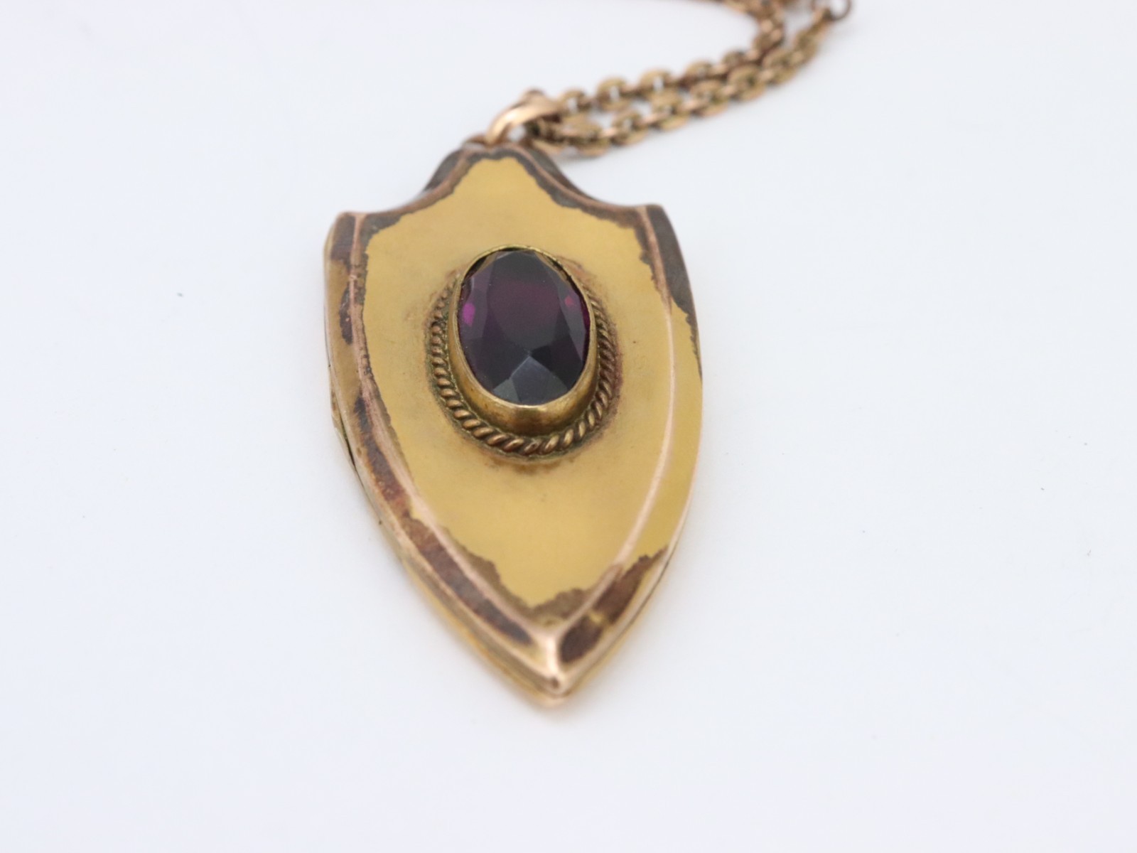Vintage FLS Victorian Art Deco Paste Shield Locket Pendant Gold Filled 31 Grams