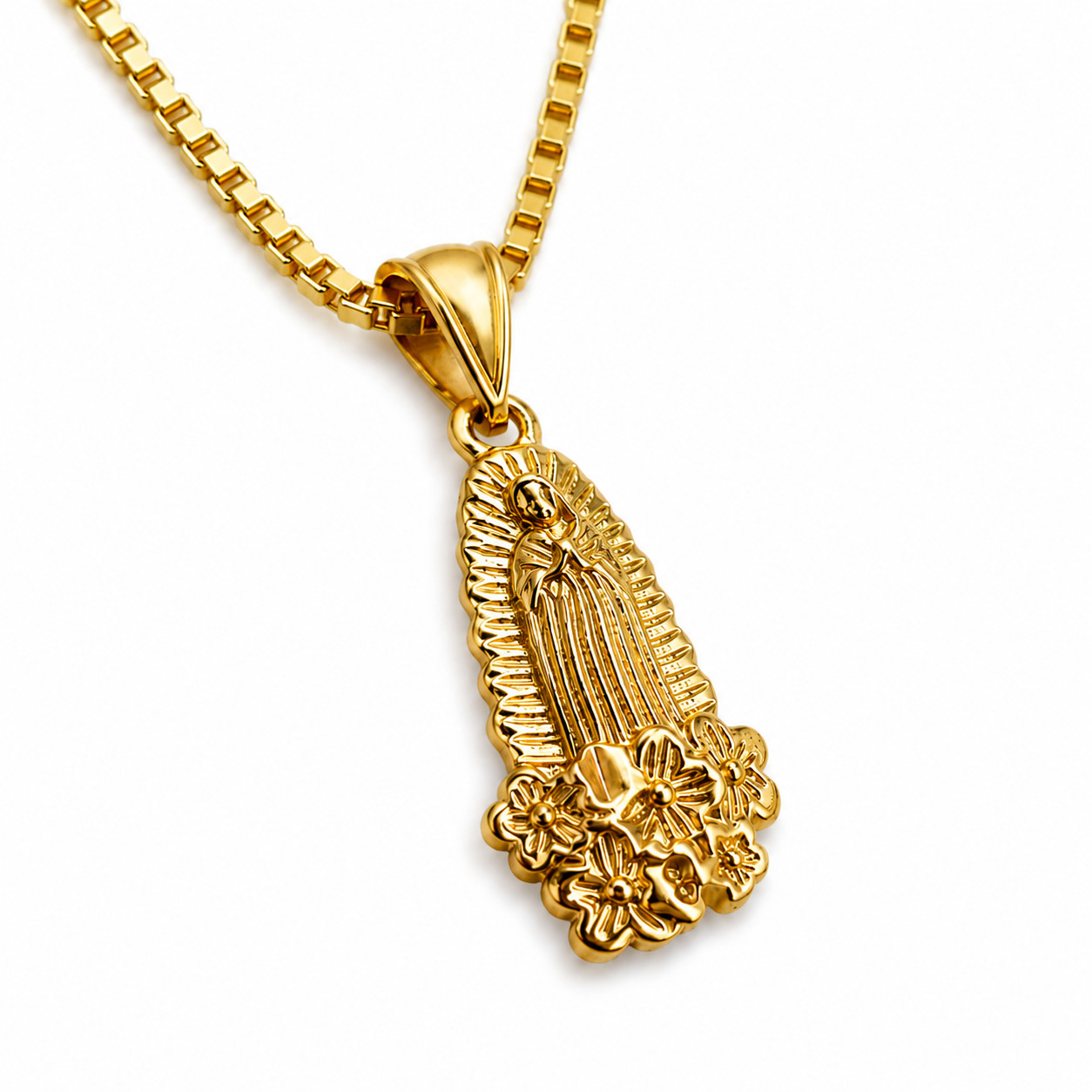 Italian 1/200 14k Yellow Gold Overlay Virgin Mary Pendant Necklace Cadena in