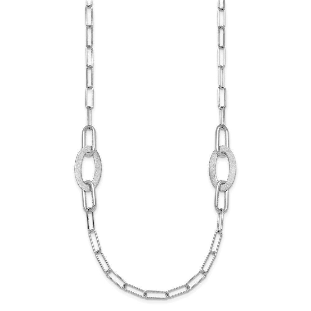 Sterling Silver Brushed Fancy Paperclip and Oval Link Necklace 24″