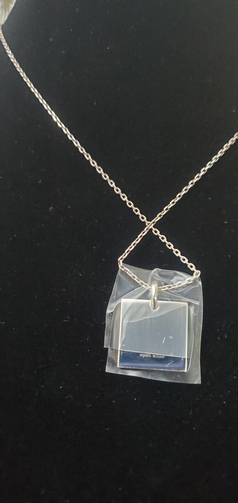 Gucci Trademark Necklace Chain Logo Square Pendant 925 Sterling Silver Rare NIB