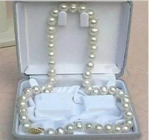 18“ Gorgeous natural AAAA 9-8mm south sea white pearl necklace 14K Gold Clasp