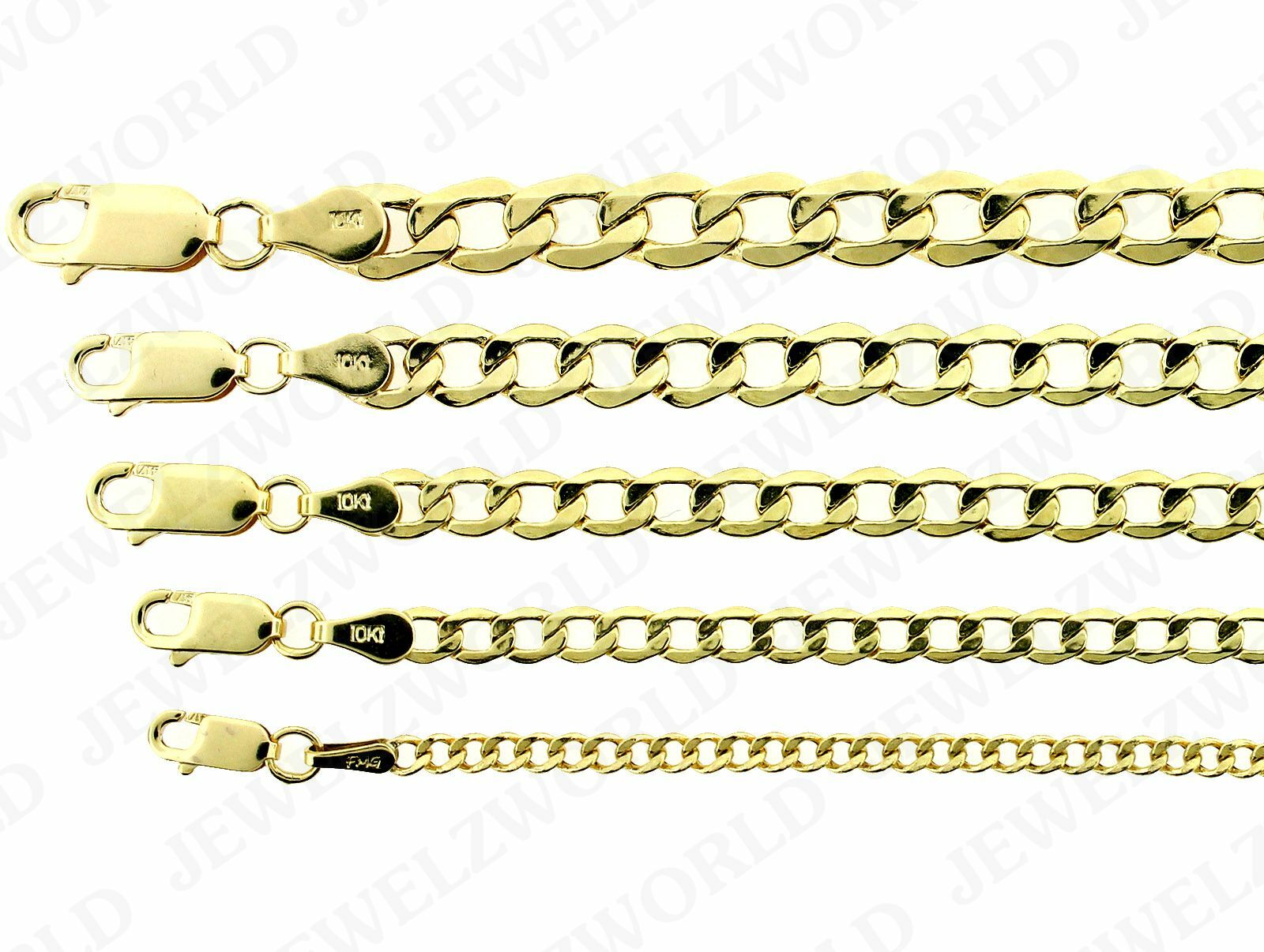 Mens Real 10K Yellow Gold 2mm – 6.5mm Cuban Link Chain Necklace 16″- 30″