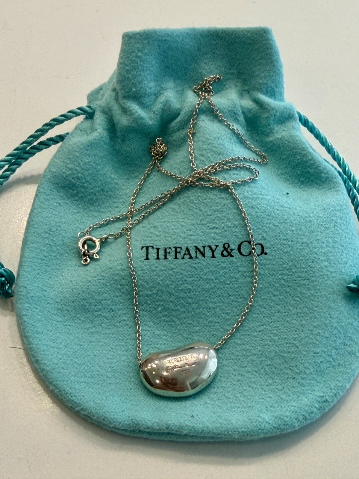 Tiffany & Co Sterling Silver Elsa Peretti Large 19mm Bean Necklace 17.25”