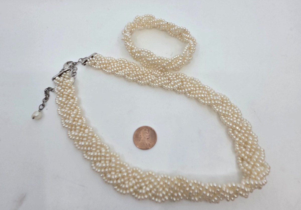 Honora Braided Pearl Torsade Necklace Sterling Silver clasp & Bracelet Set