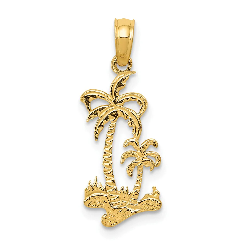 10K / 14K Yellow Gold Double Palm Trees Pendant