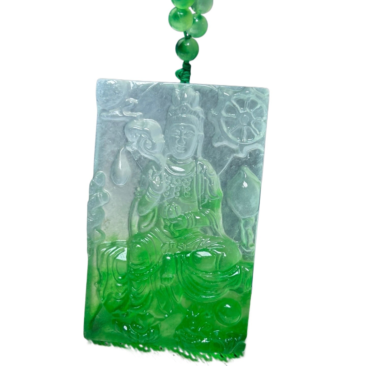 Certified Natural Ice Green Burmese Jadeite Carved Buddha Pendant Necklace
