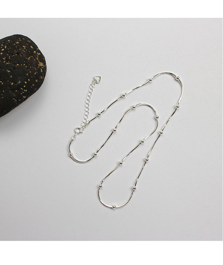 Woman Real S925 Sterling Silver Station Beaded Ball Necklace Snake Chain