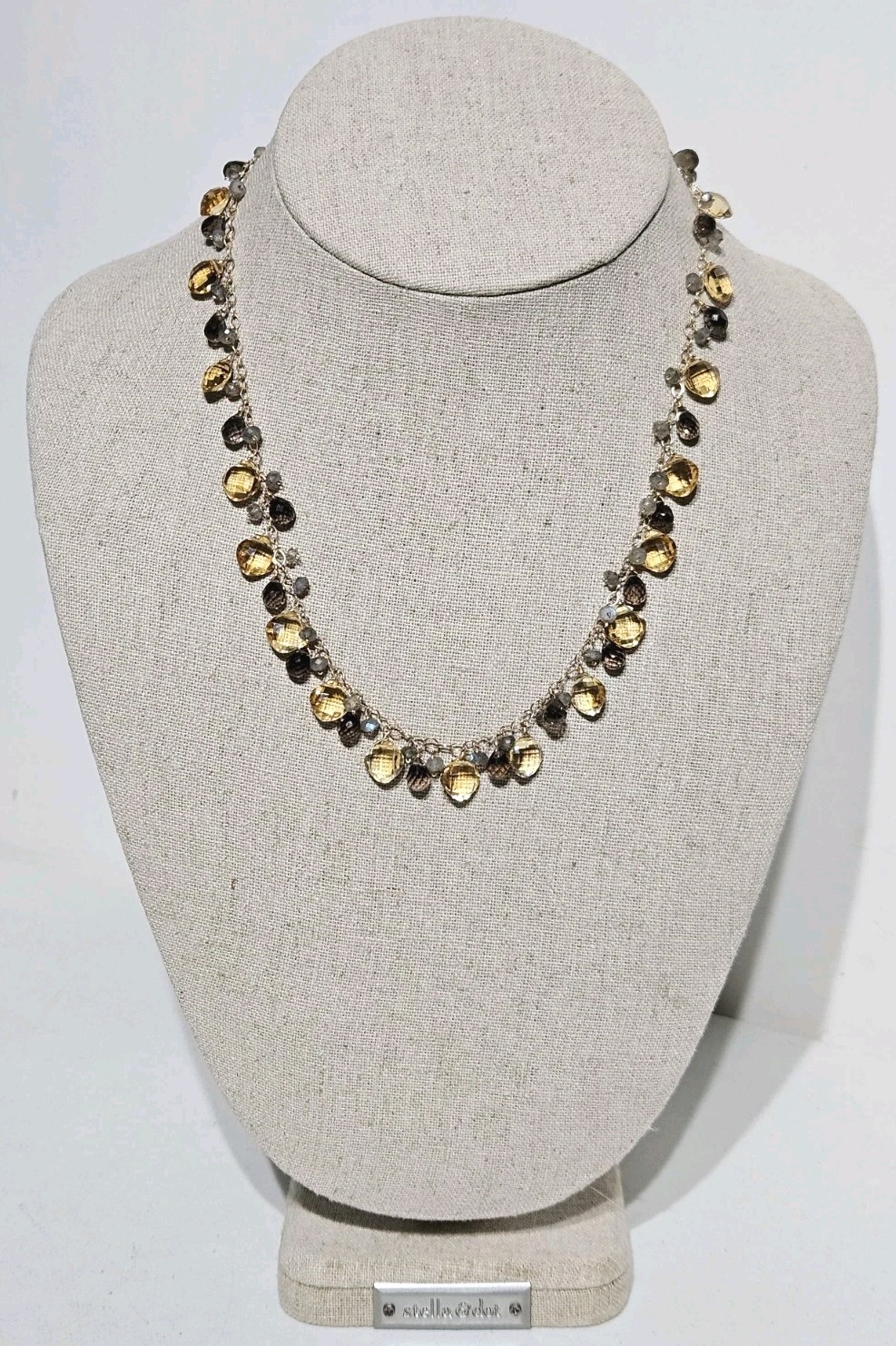 Jewelmak 14K Gold Citrine Smoky Quartz Moonstone Dangle Briolette Necklace 17″