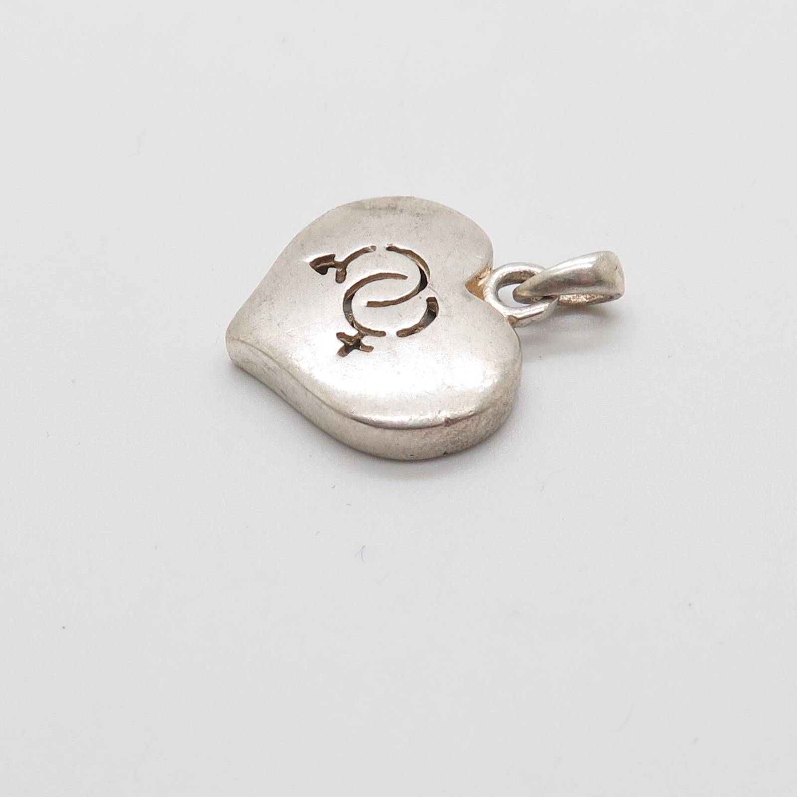 925 Sterling Silver Heart Cut-out Intertwined Male and Female Symbols Pendant