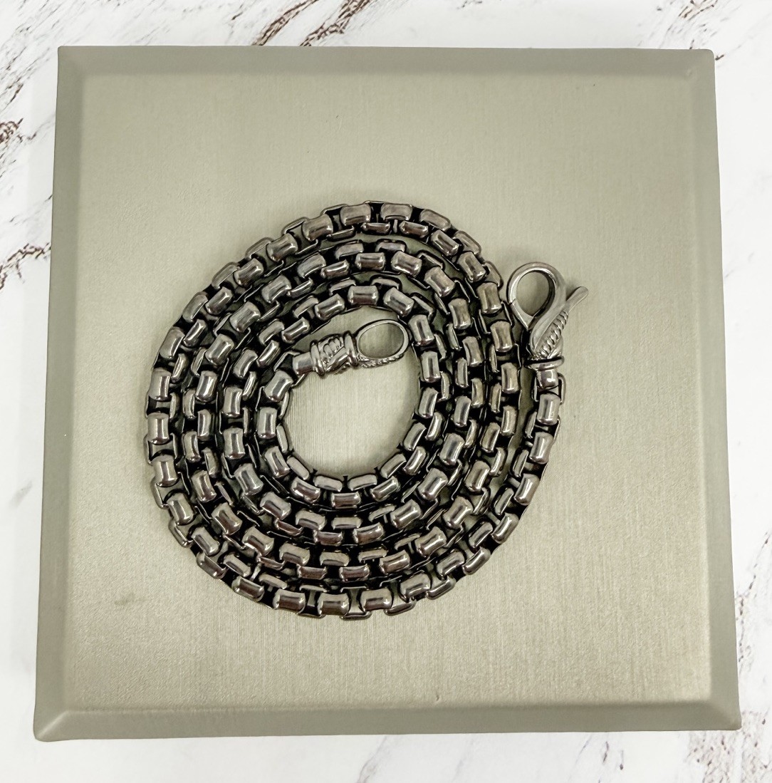 JAI John Hardy Black Sterling Silver Round Box Chain Necklace 20″ 4.7mm 55.15g