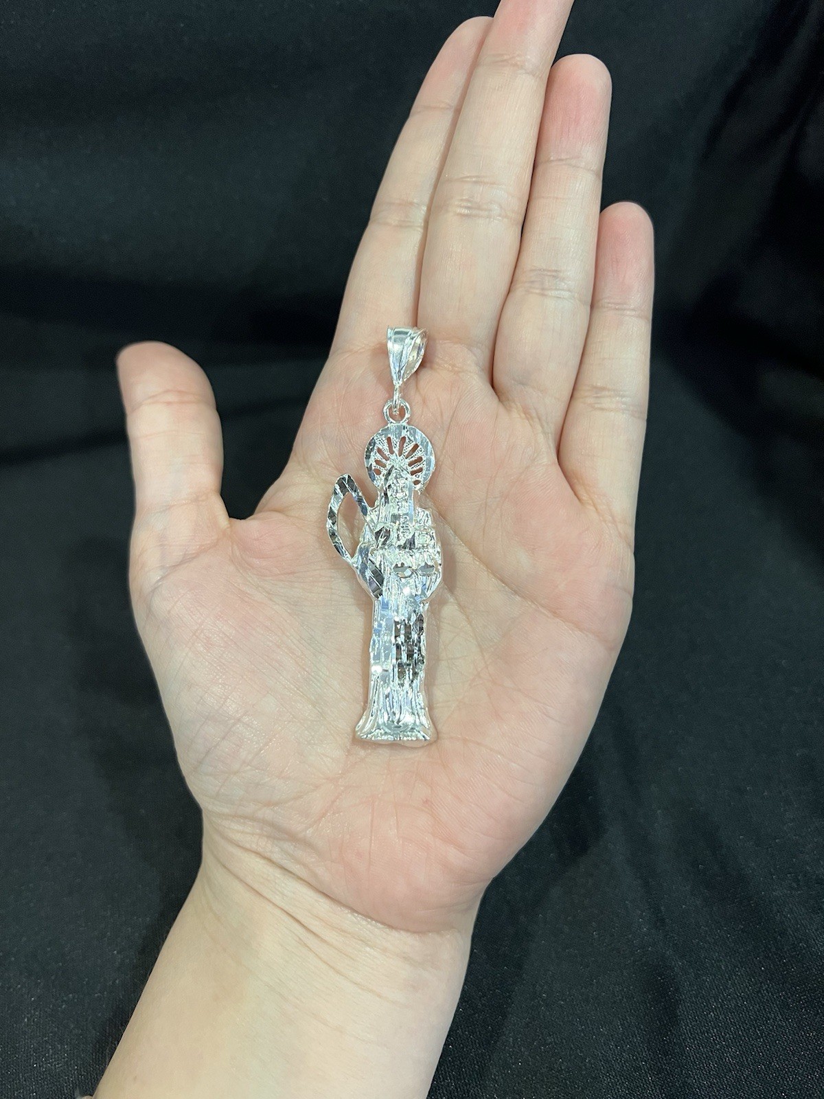 925 Sterling Silver Men Women Big Santa Muerte Grim Reaper Holy Death Pendant