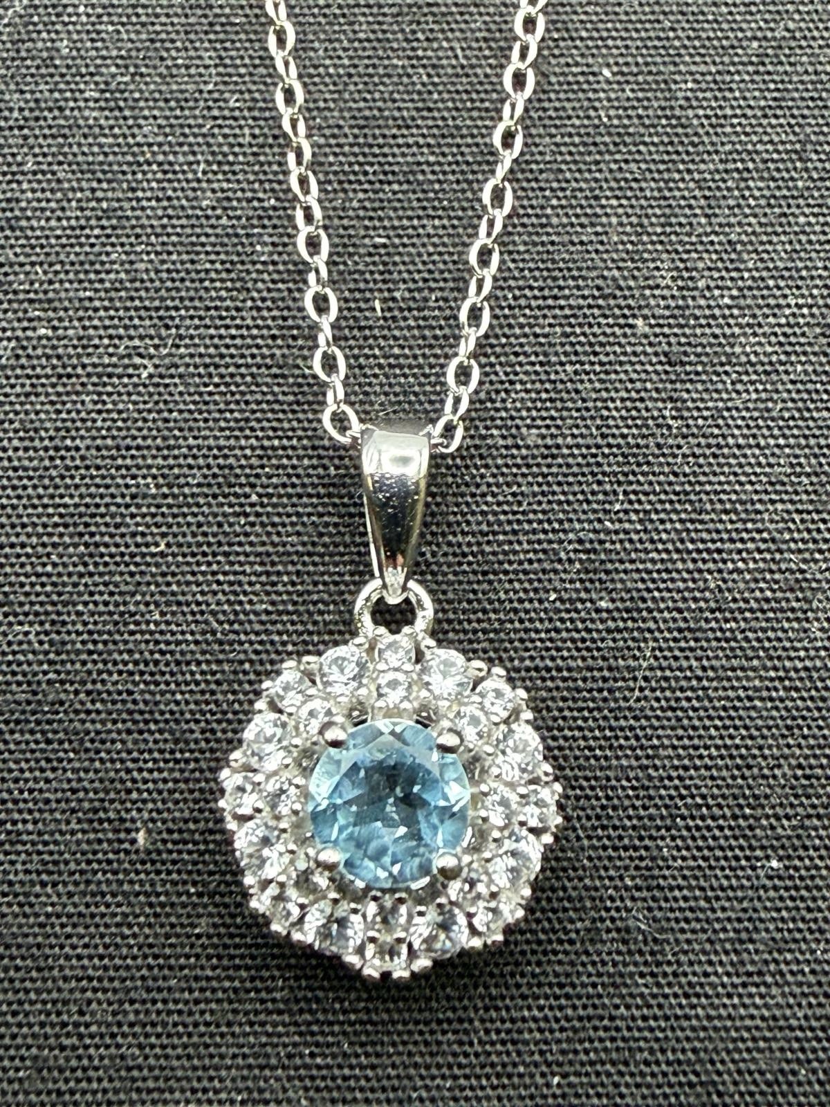 JTV Swiss Topaz & White Sapphire 925 Sterling Silver Pendant Size 18”