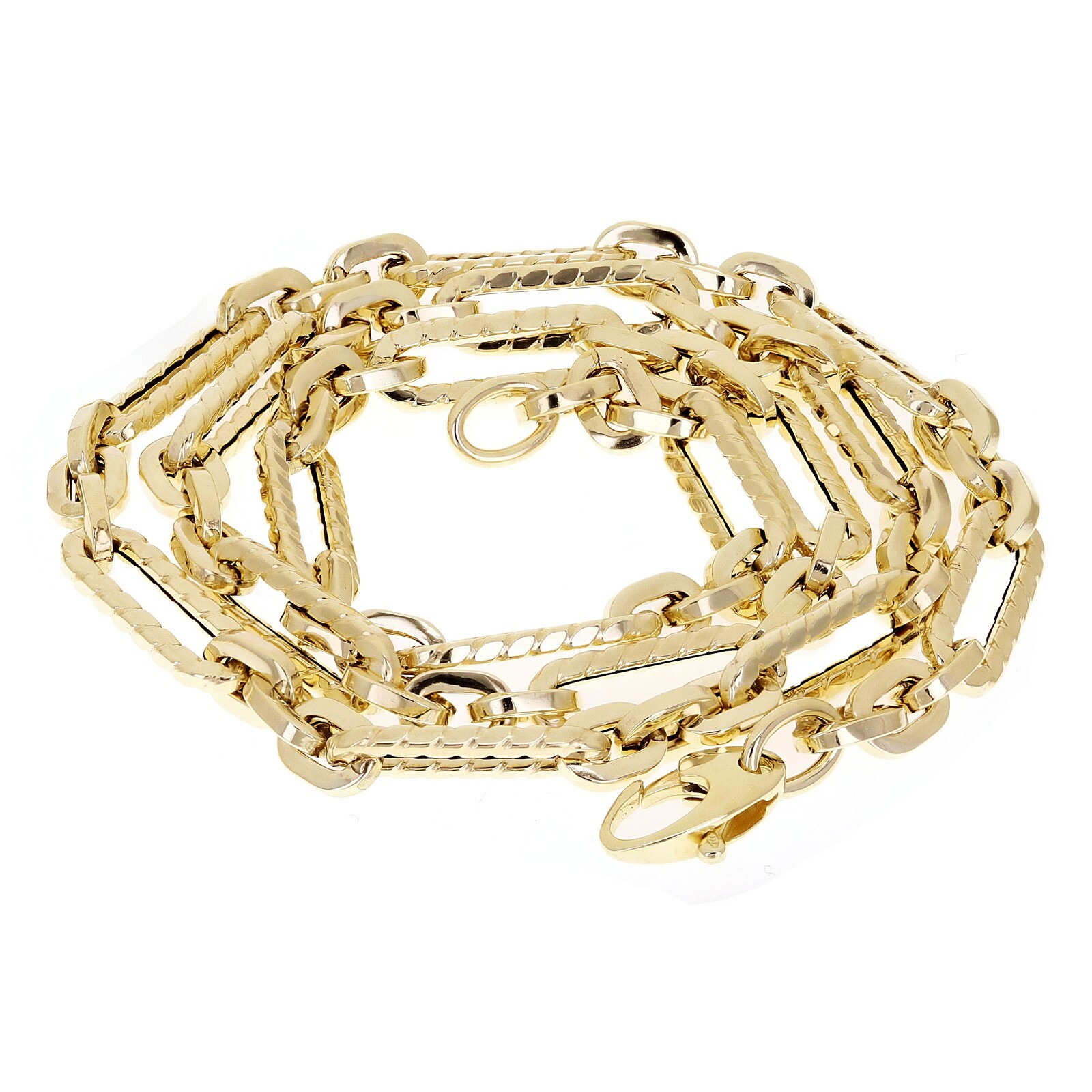 Italian 14k Yellow Gold Hollow Textured Paper Clip Link Necklace 5.6mm 18″ 7.6g
