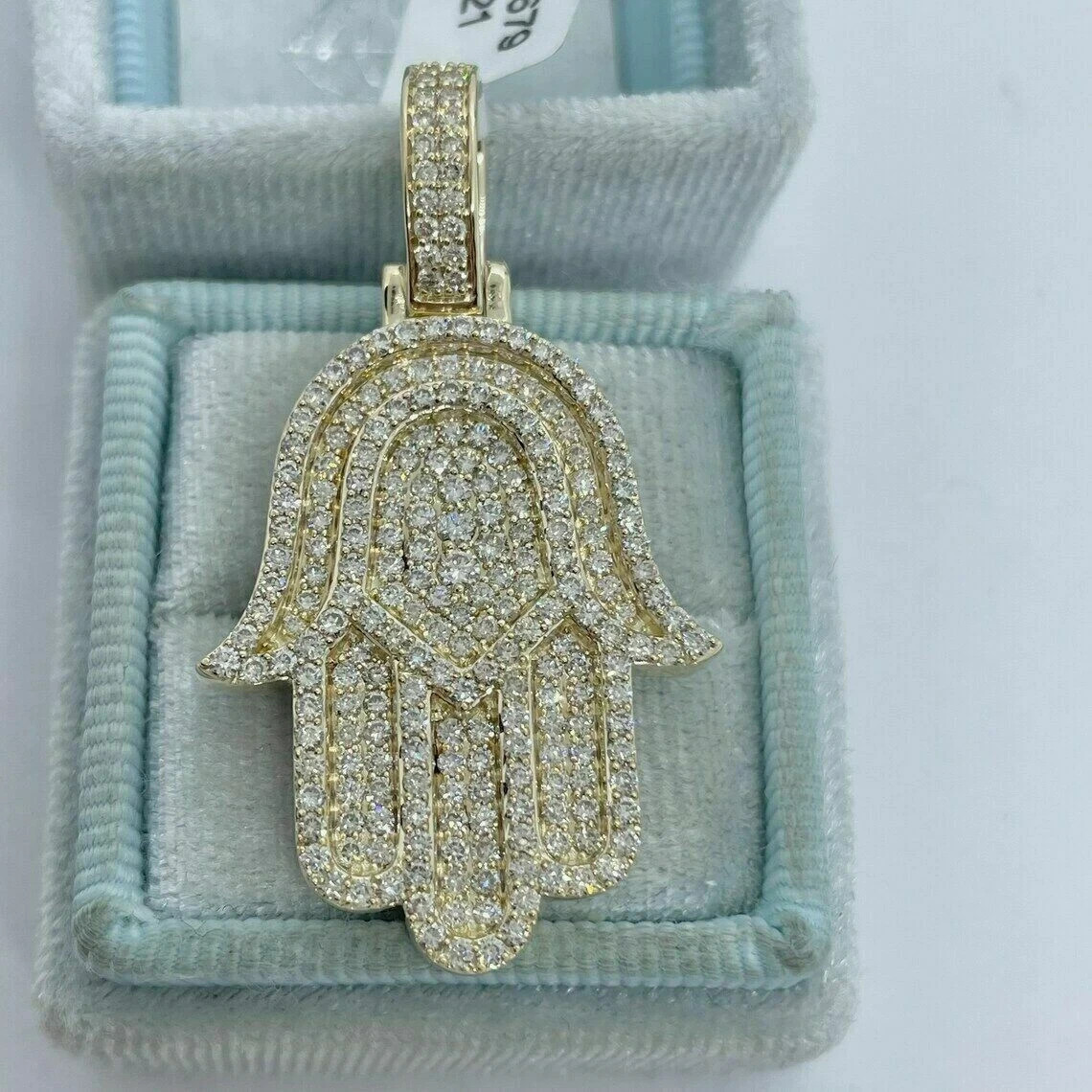3Ct Round Cut Moissanite Hamsa Pendant Real 10K Yellow Gold Free Chain