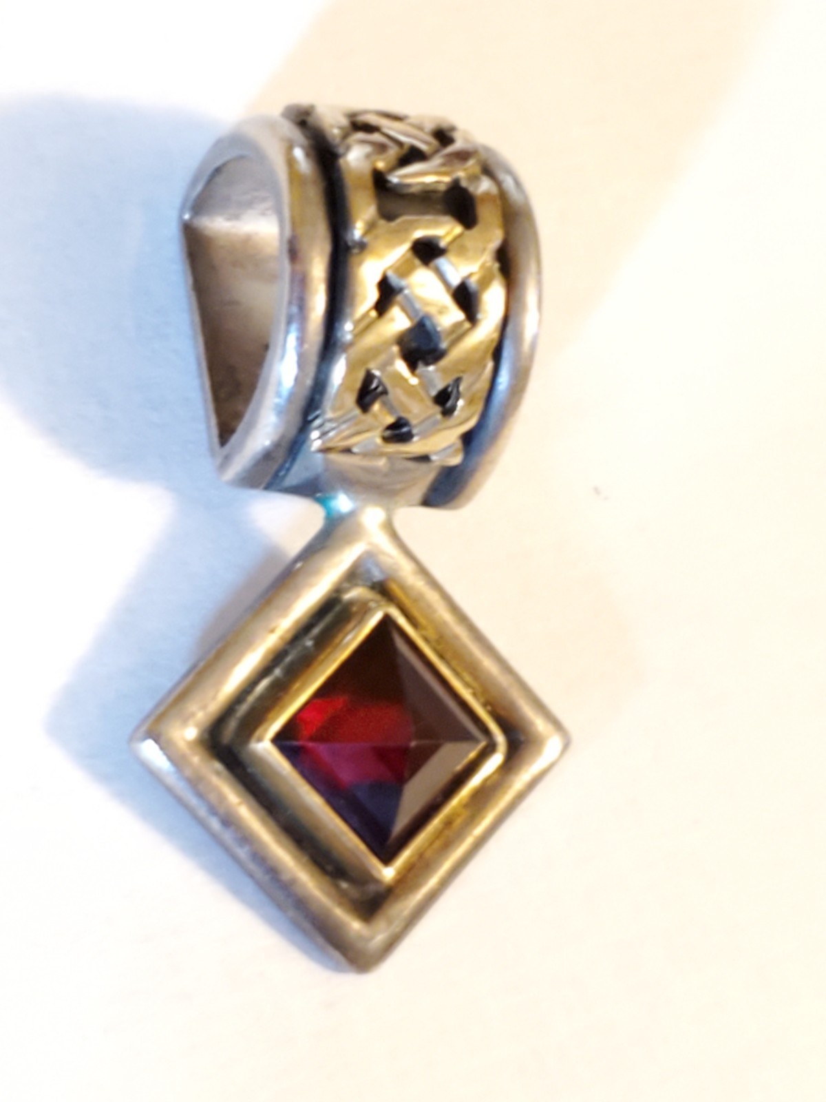 18K Gold Garnet Celtic Eternity Knot Lace on 925 Sterling Silver Square Pendant