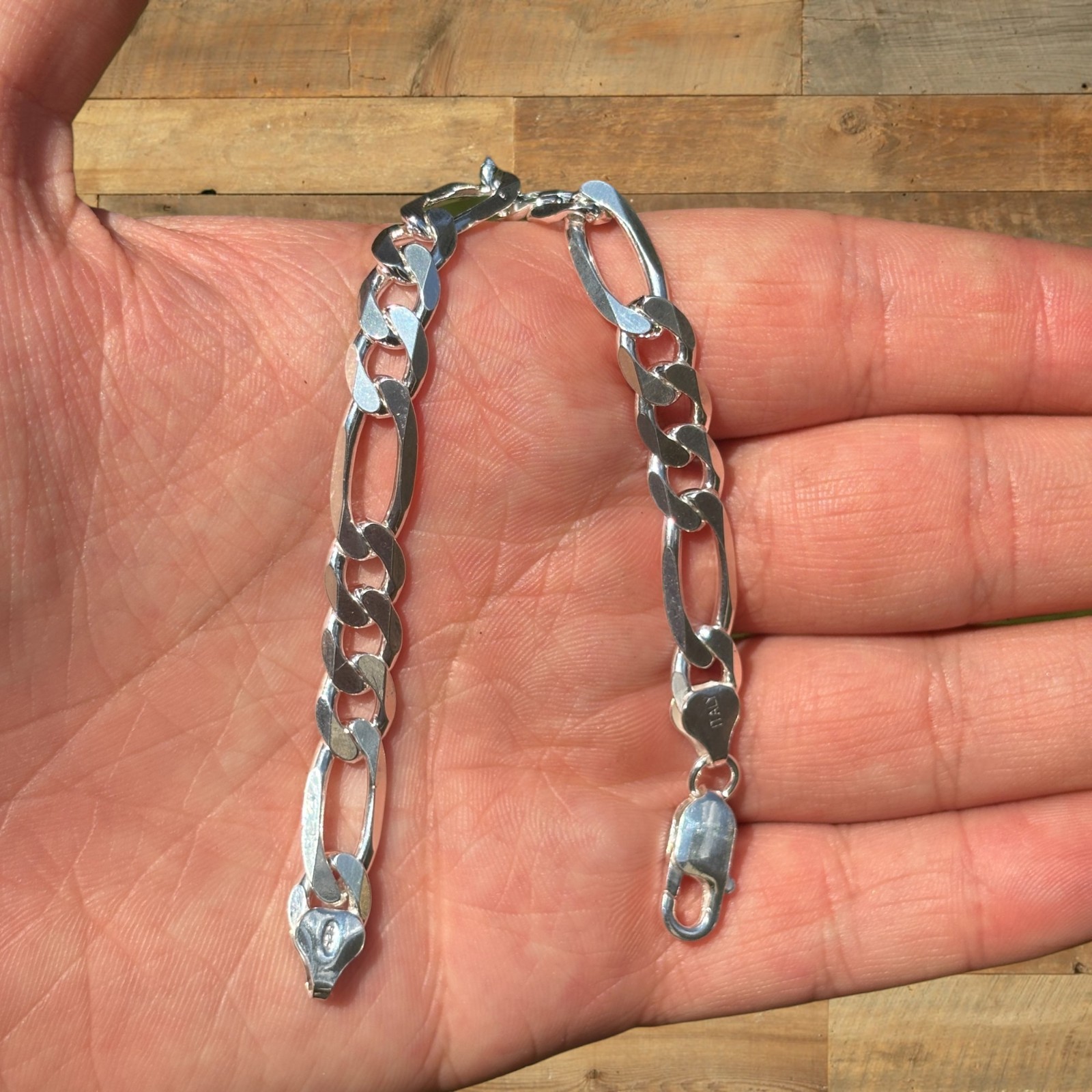8mm Figaro Bracelet Link – Real Solid 925 Sterling Silver Or 14k Gold Vermeil