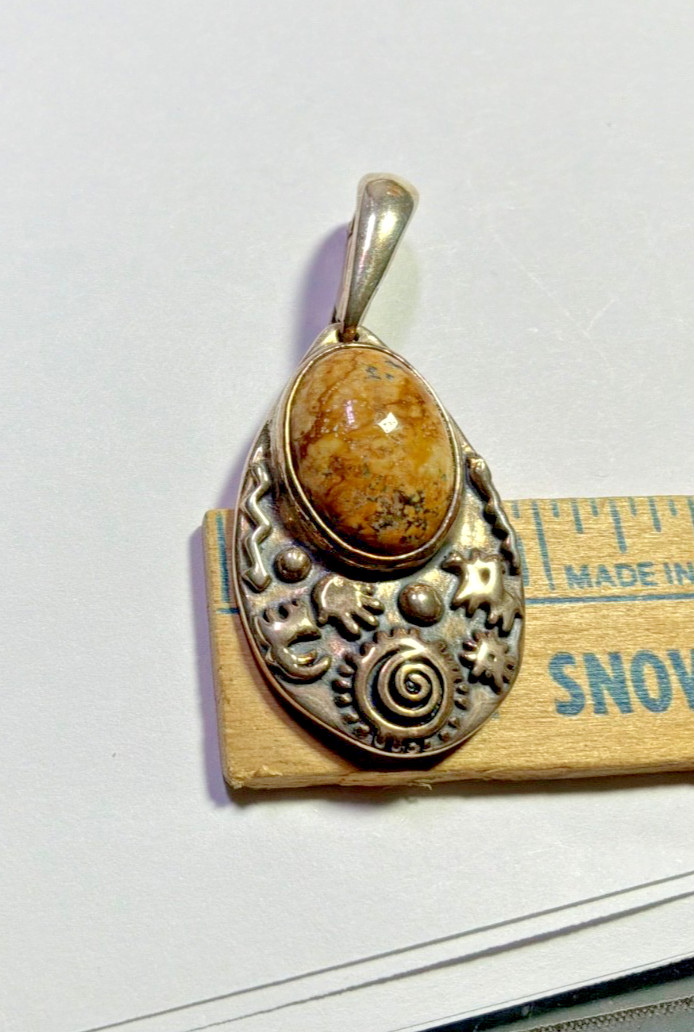 AMERICAN WEST Sterling Silver Picture Jasper Petroglyph Enhancer Pendant